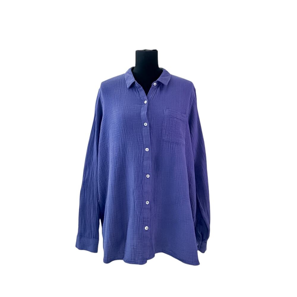 Jessica Simpson Blue 100% Cotton Gauze Button Front Long Sleeve Top XL